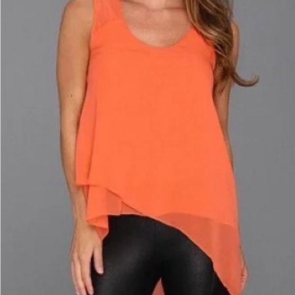 BCBGMaxAzria Asymmetrical Orange Tank Top with High-Low Hem - Picture 1 of 8